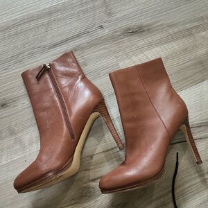 Nine West Brown Leather High Heel Ankle Boots